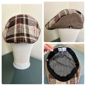 Block Headwear Cabbie Newsboy Plaid Knit Hat Brown Cap Golf L/XL VGUC!